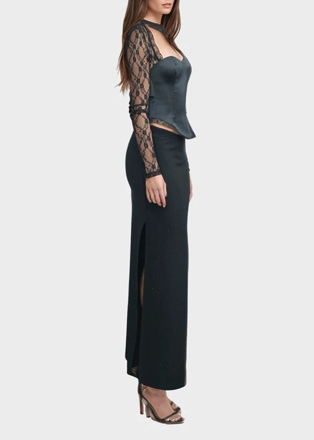 Epaphroditus Asymmetric Cutout Lace Top