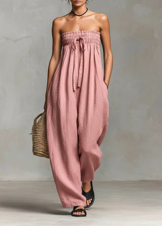 Floro Strapless Ruch Jumpsuit In Blush