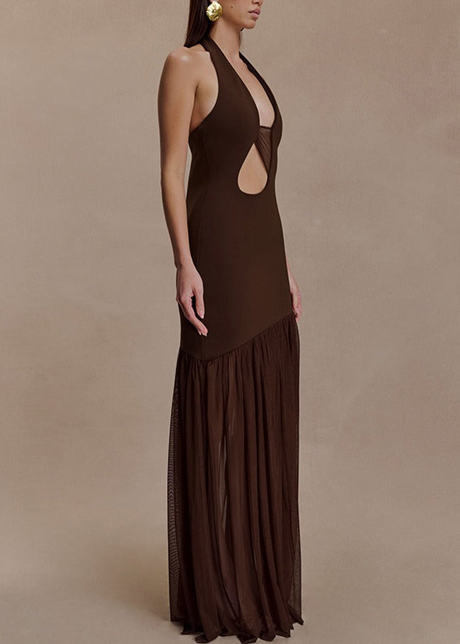 Ichabod Halter Neck Cutout Mesh Maxi Dress