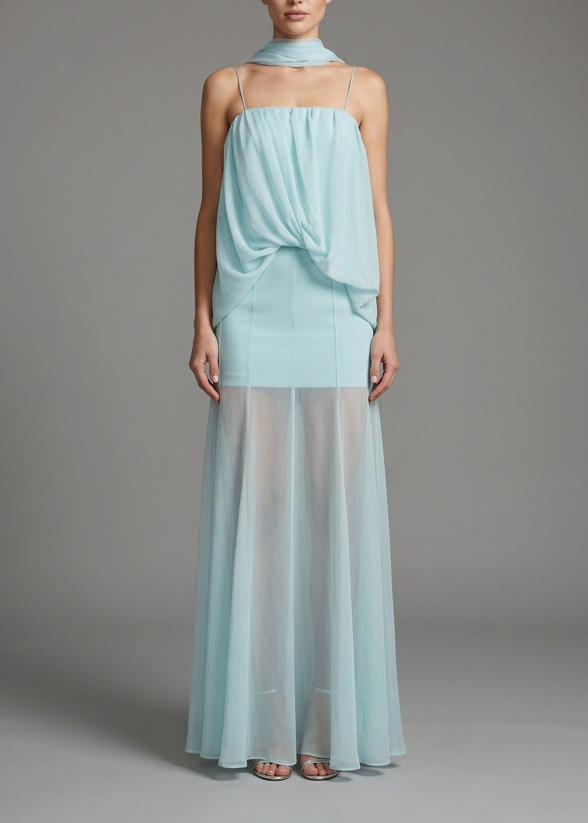 Kanda Ruch Mesh Mermaid Maxi Dress In Mint