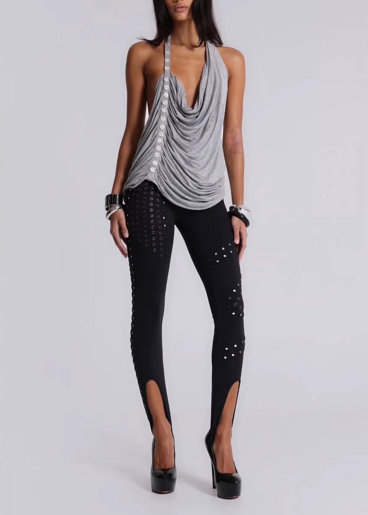 Iminathi Cowl Neck Button Draped Top