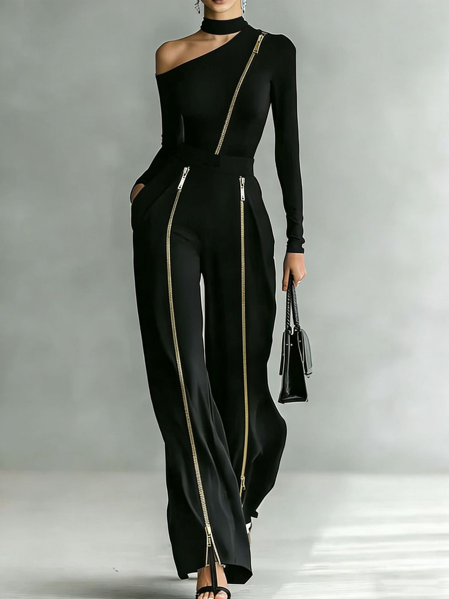 Jaume Asymmetric Zipper Pants Set