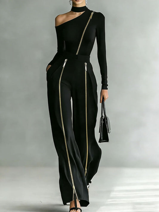 Jaume Asymmetric Zipper Pants Set