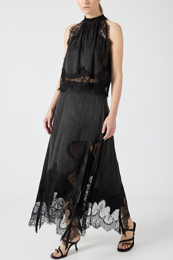 Fester Sleeveless Lace Skirt Set In Black