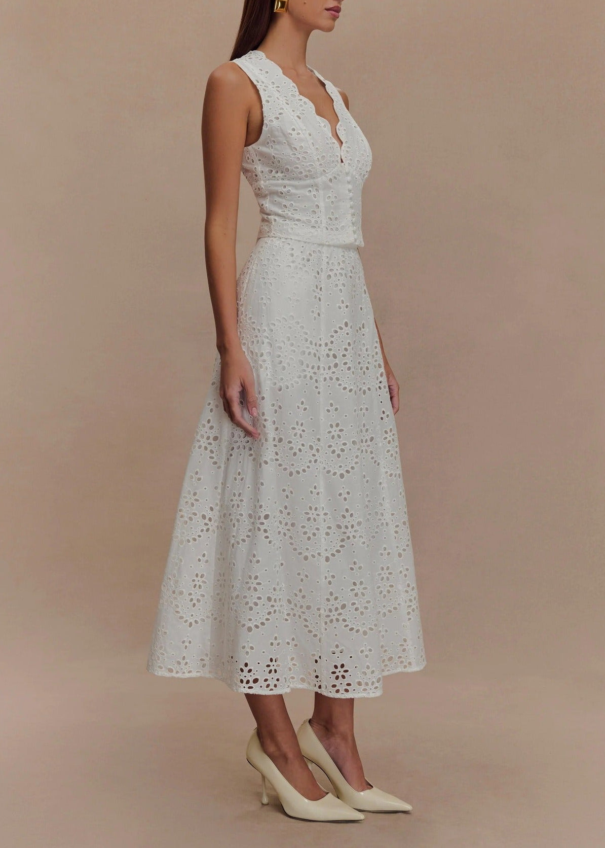 Jayant Plunge Cutout Midi Dress In White
