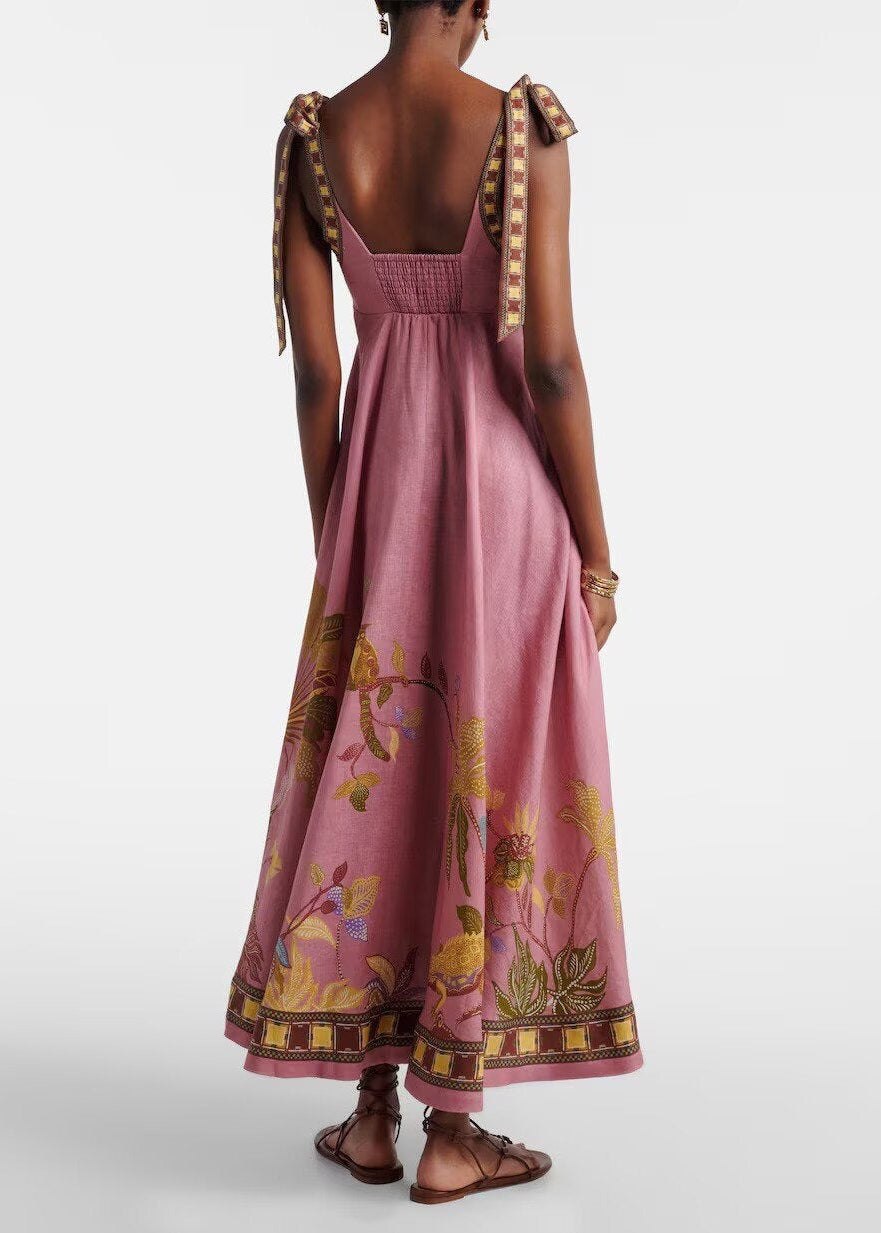 Jaxx Tie Up Print Midi Dress