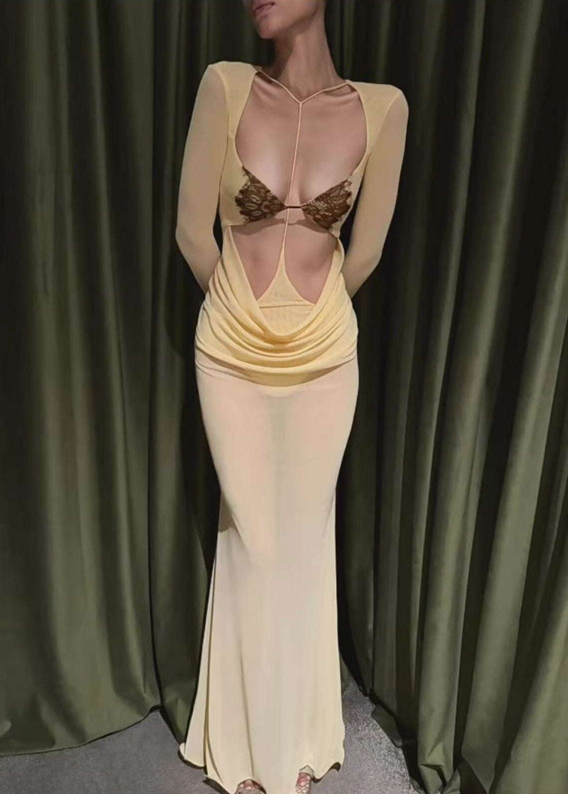 Ermir Cutout Draped Mesh Maxi Dress