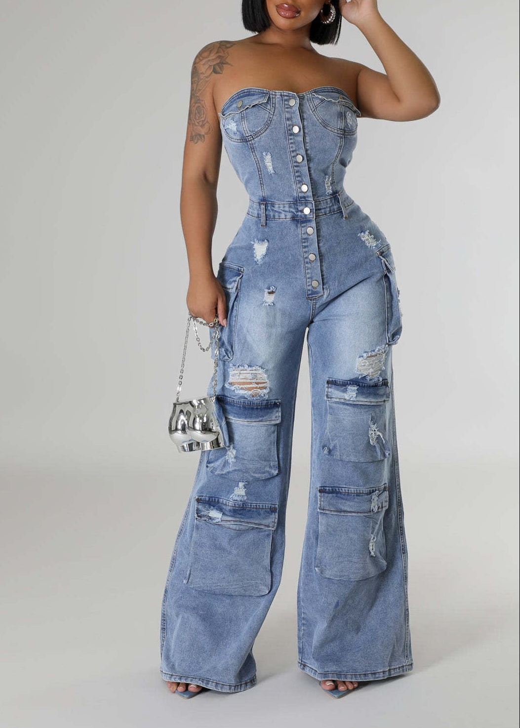 Sierra Strapless Ripped Denim Jumpsuit