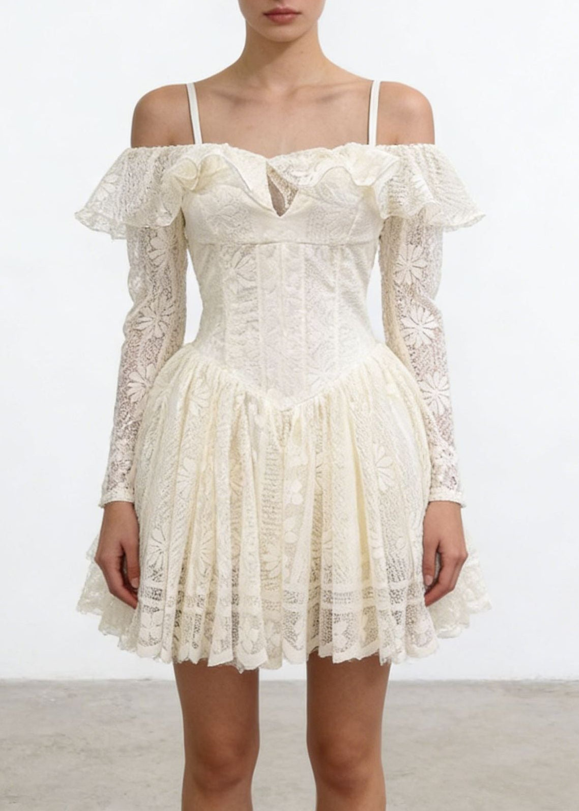 Kanji Corset Lace Puffy Mini Dress