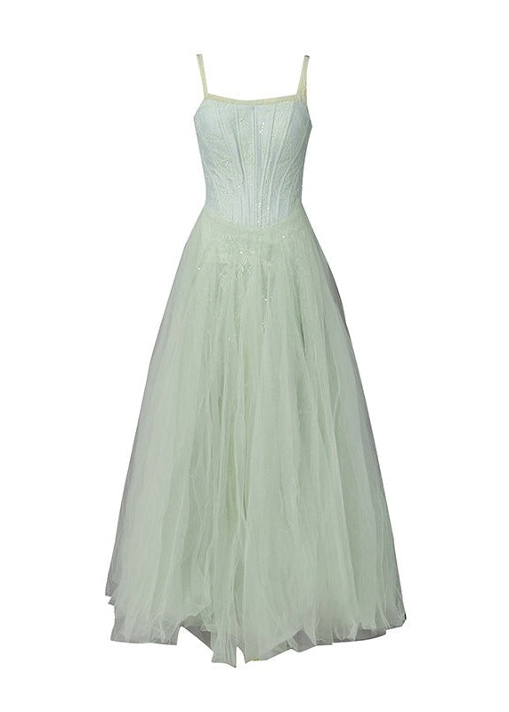 Kansas Spaghetti Flared Mesh Maxi Dress