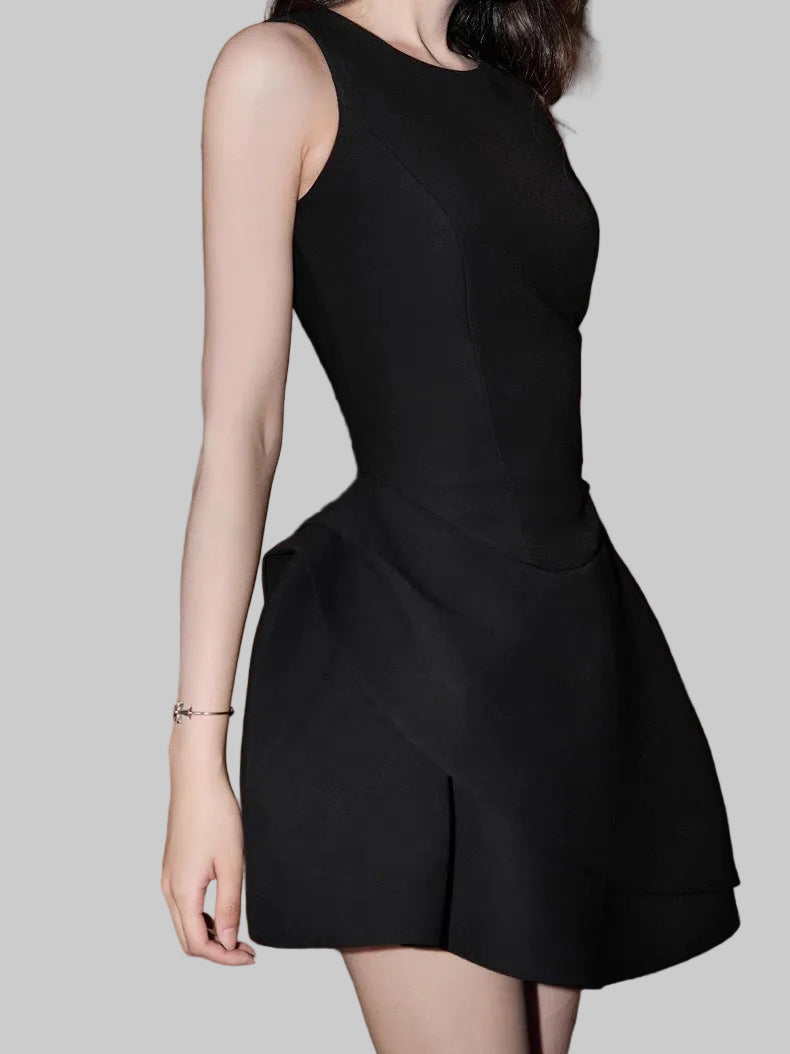 Dzsenifer Sleeveless Asymmetric Mini Dress In Black