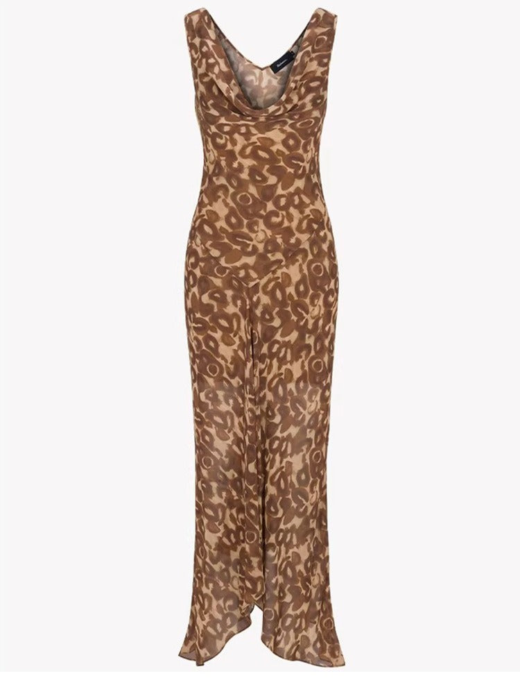 Fons Cowl Neck Print Midi Dress