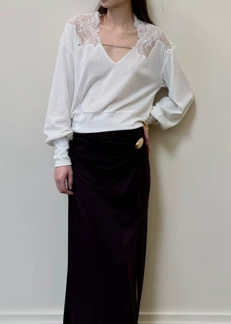 Ferhat Lace Ruch Split Top