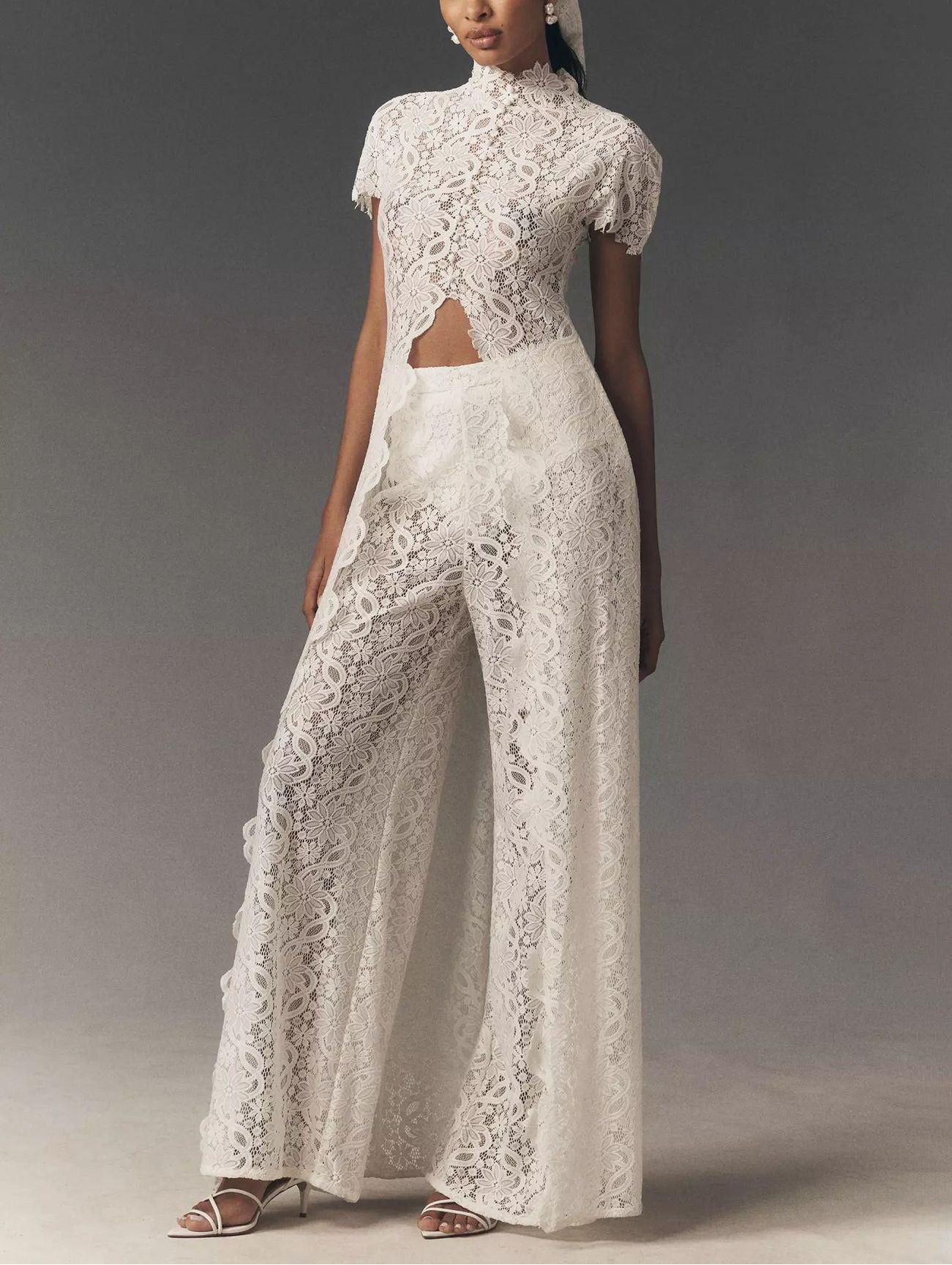 Kaito High Neck Lace Floral Pants Set