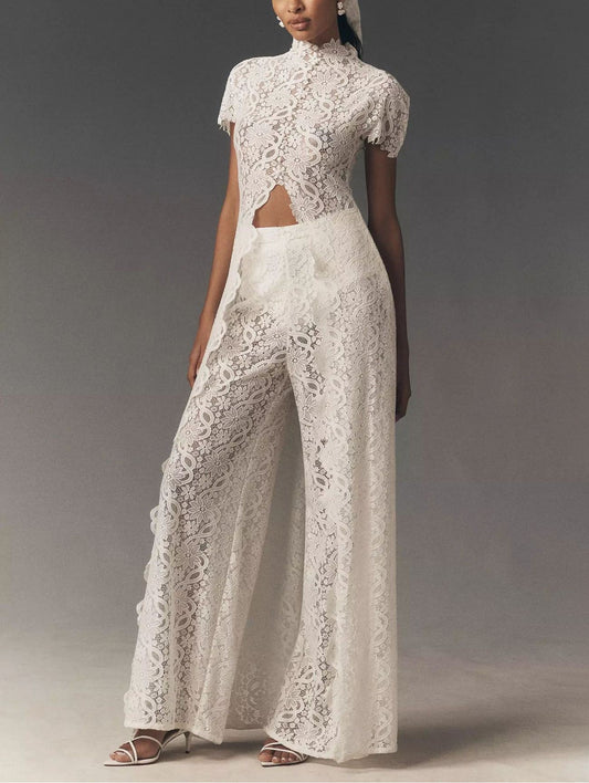 Kaito High Neck Lace Floral Pants Set