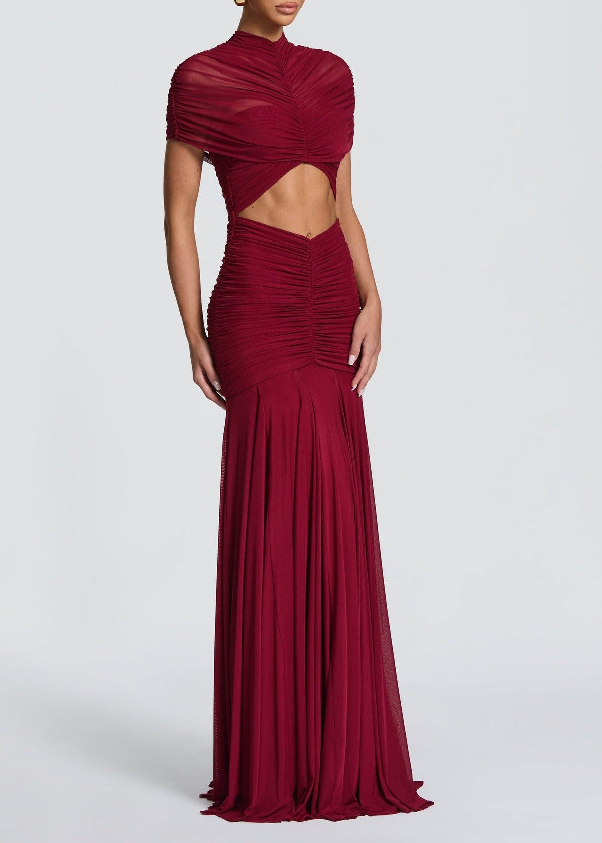 Florica Cutout Ruch Maxi Dress In Red
