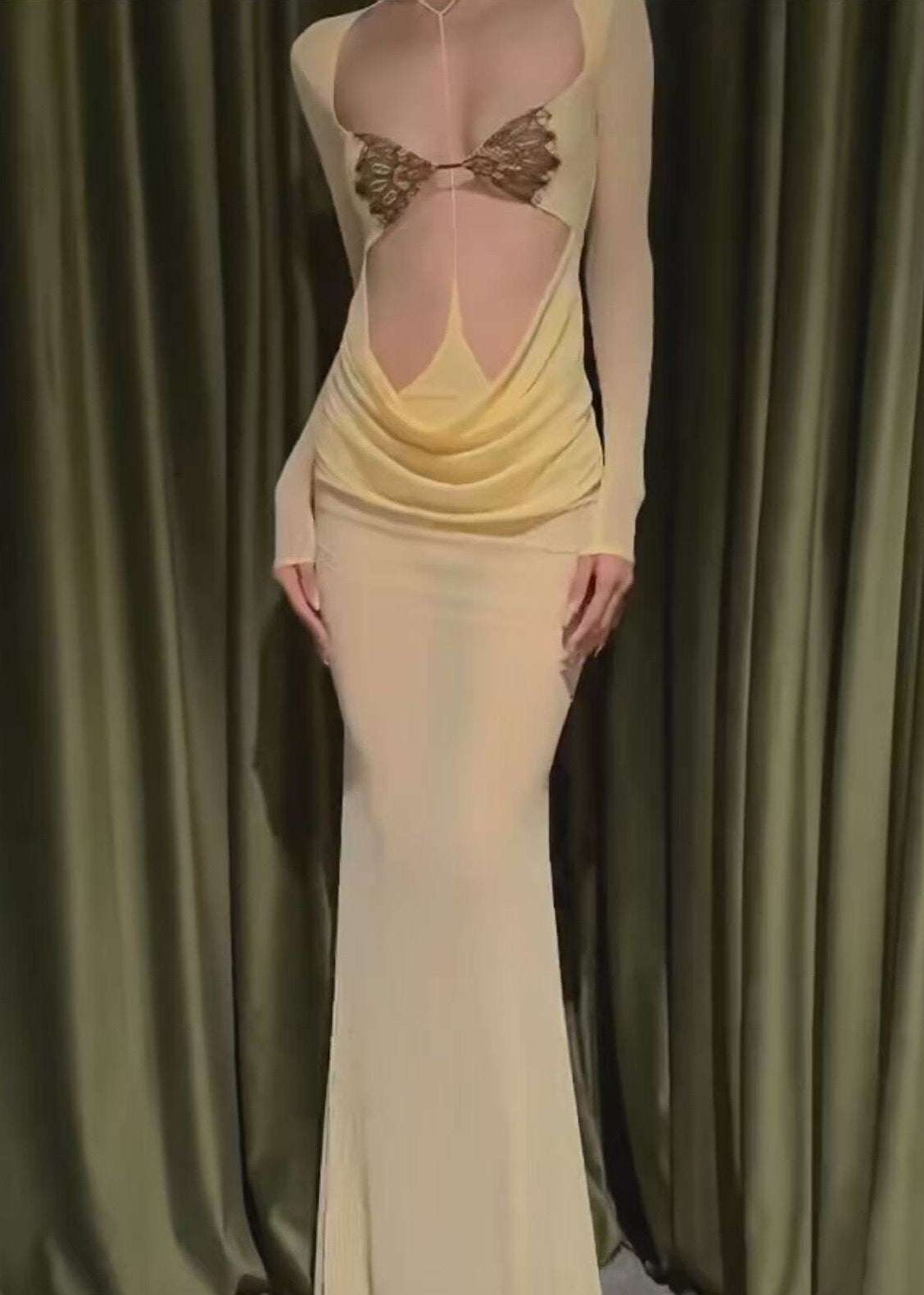 Ermir Cutout Draped Mesh Maxi Dress
