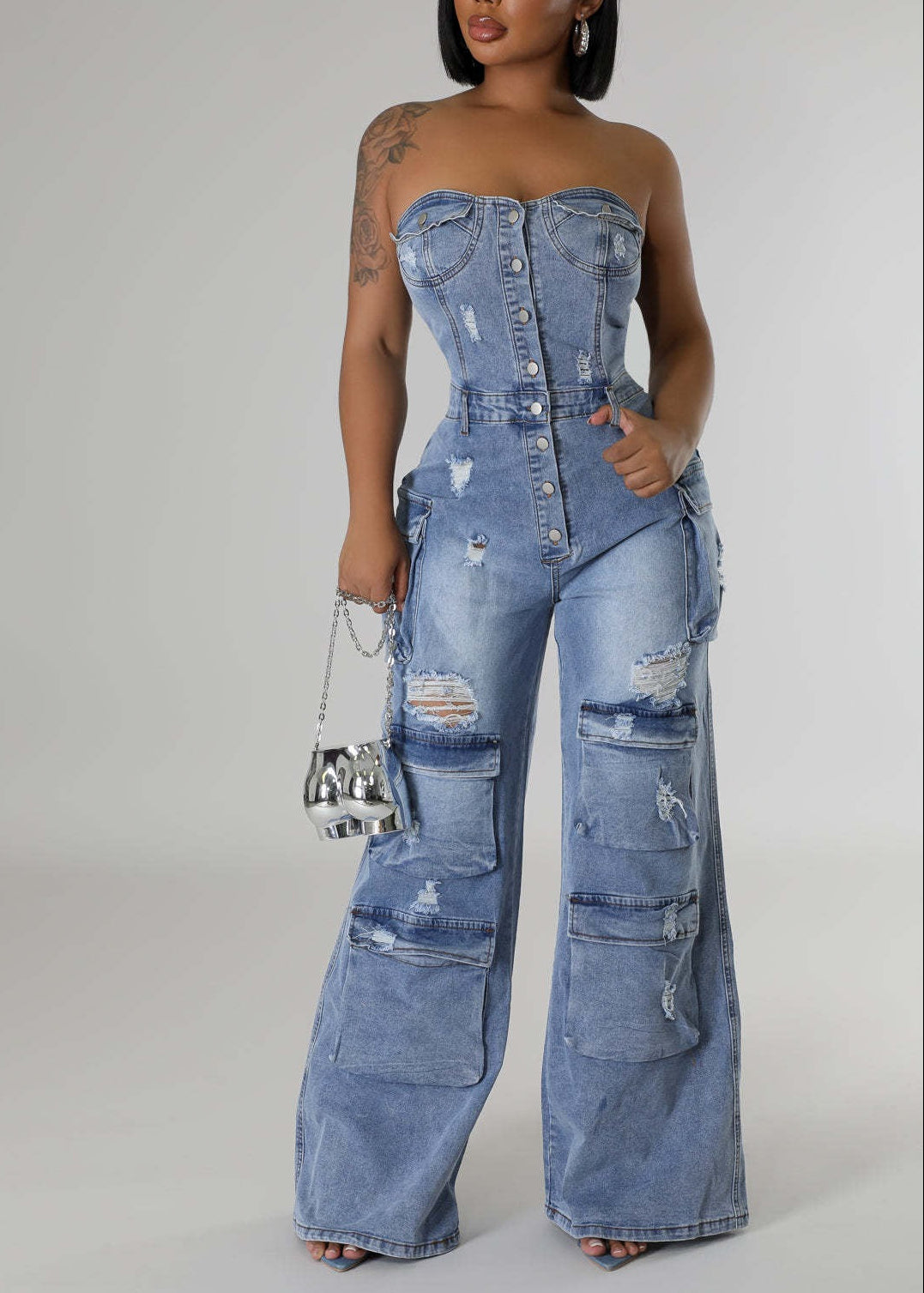 Sierra Strapless Ripped Denim Jumpsuit