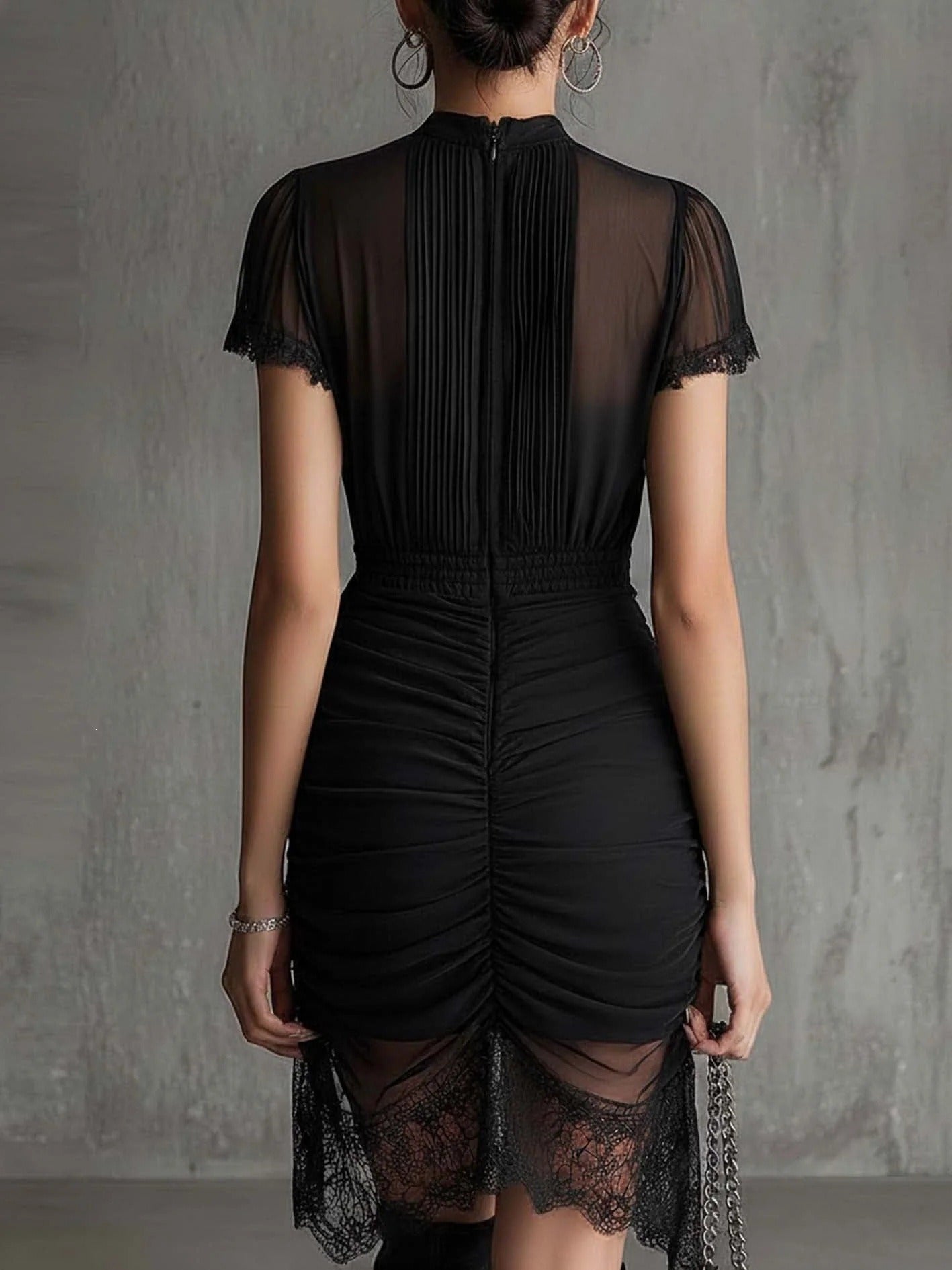 Janeka Ruched Lace Mini Dress