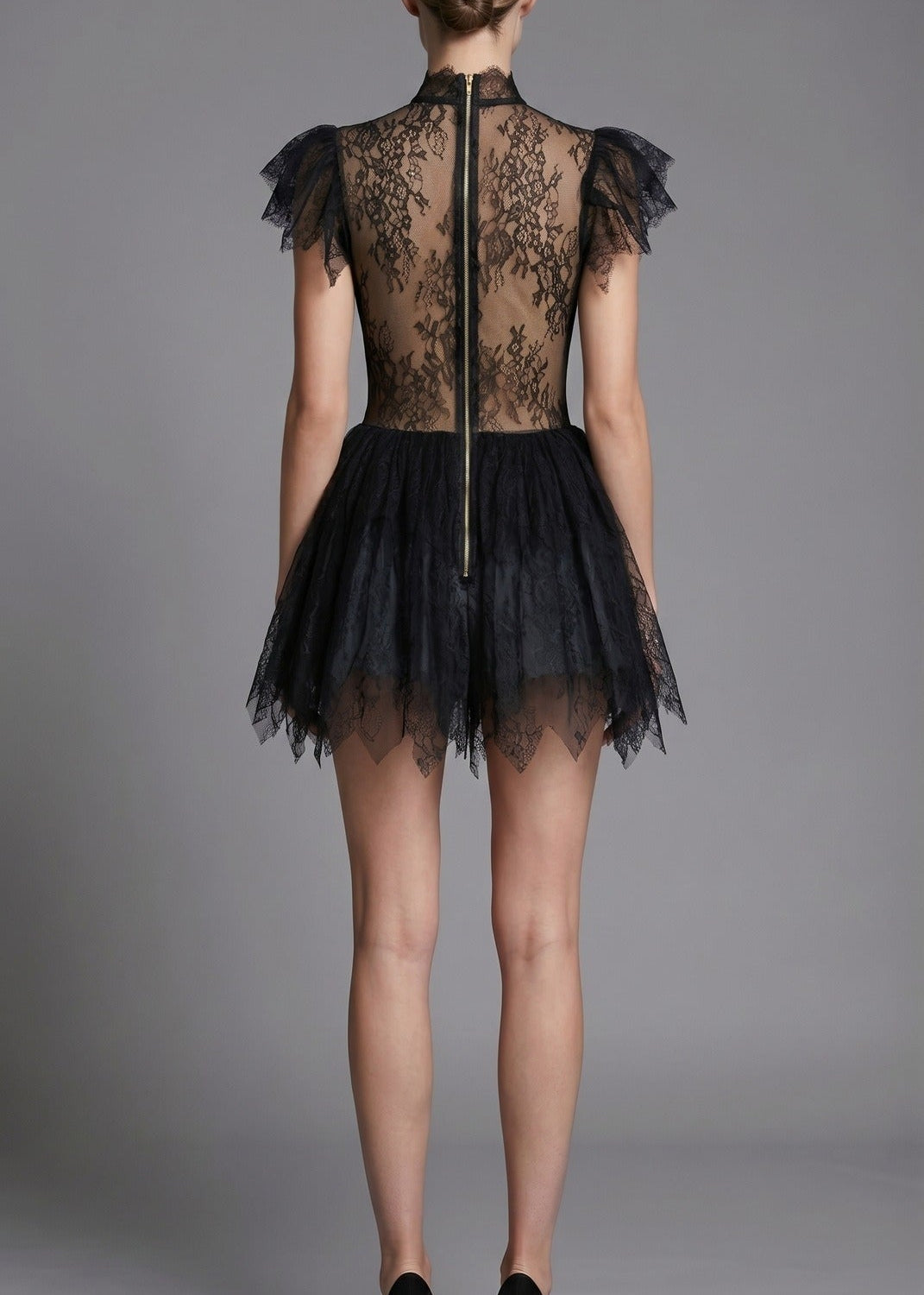 Ilyes Black Lace Turtleneck Mini Dress