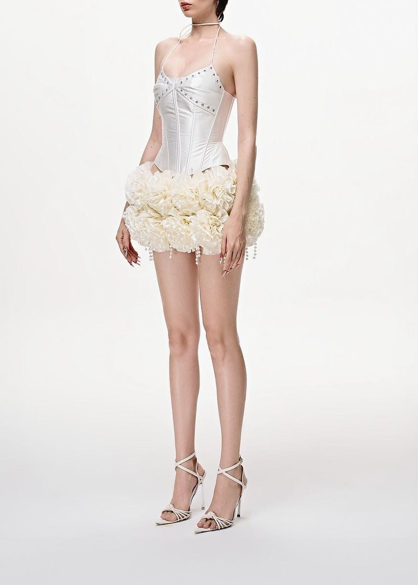 Hepsie Corset Flower Lace Up Mini Skirt Set