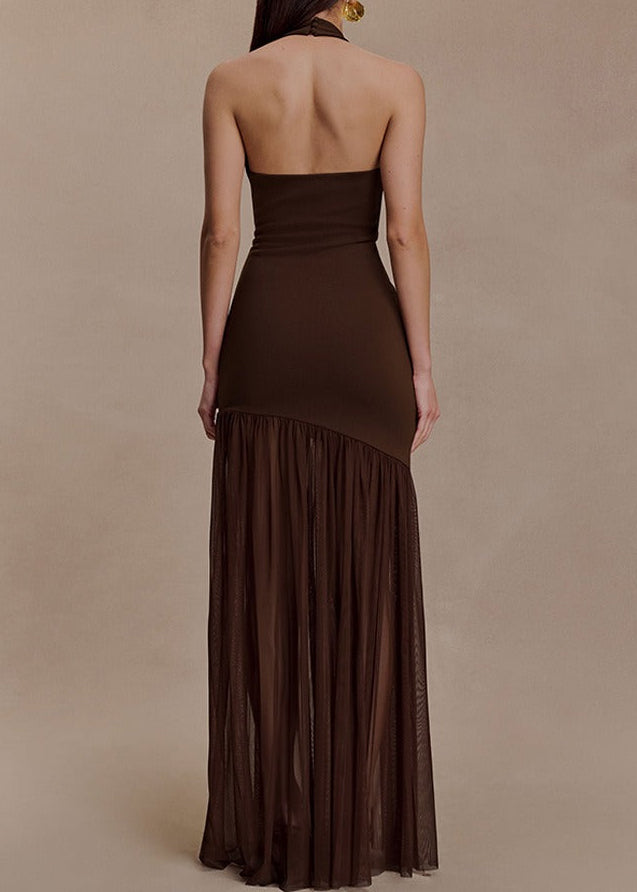 Ichabod Halter Neck Cutout Mesh Maxi Dress