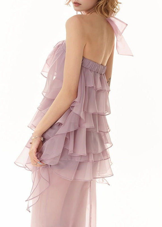 Kabibe Halter Neck Ruffle Mesh Mini Dress