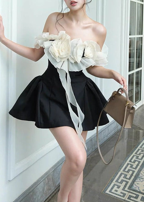 Fionnlagh Flower Off Shoulder Puffy Mini Dress