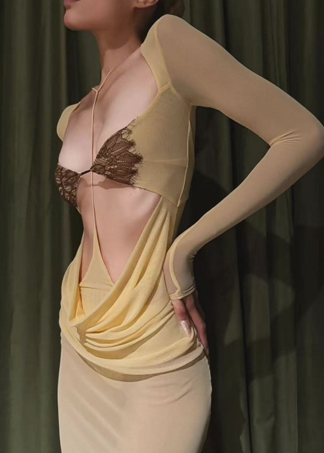 Ermir Cutout Draped Mesh Maxi Dress