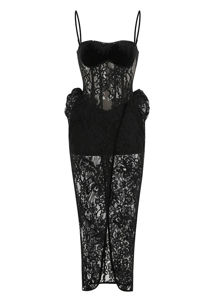 Fulgenzio Lace Corset Split Maxi Dress