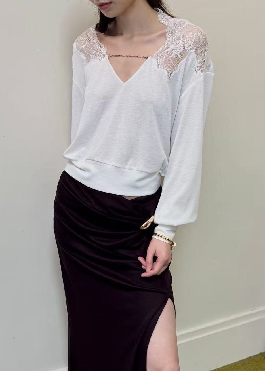 Ferhat Lace Ruch Split Top