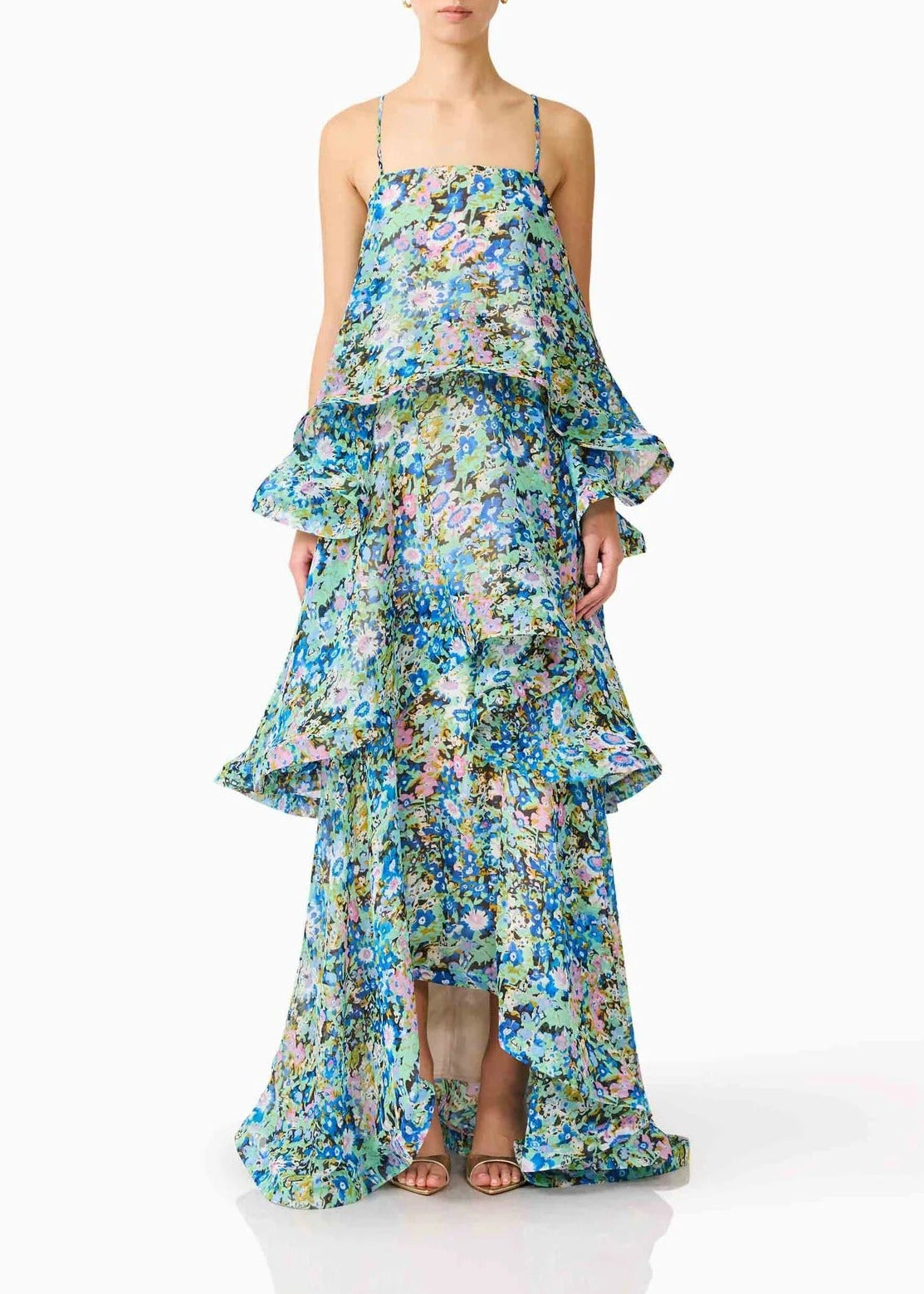 Hannie Floral Tiered Maxi Dress In Green