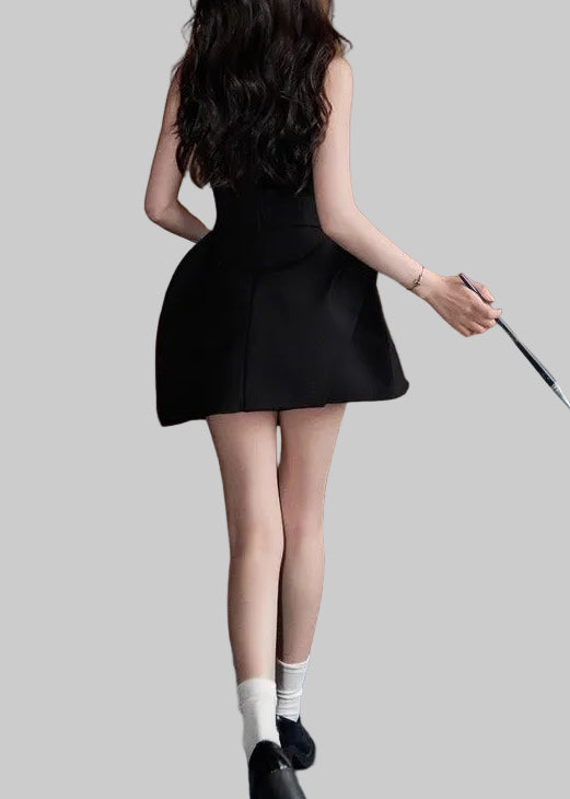 Dzsenifer Sleeveless Asymmetric Mini Dress In Black