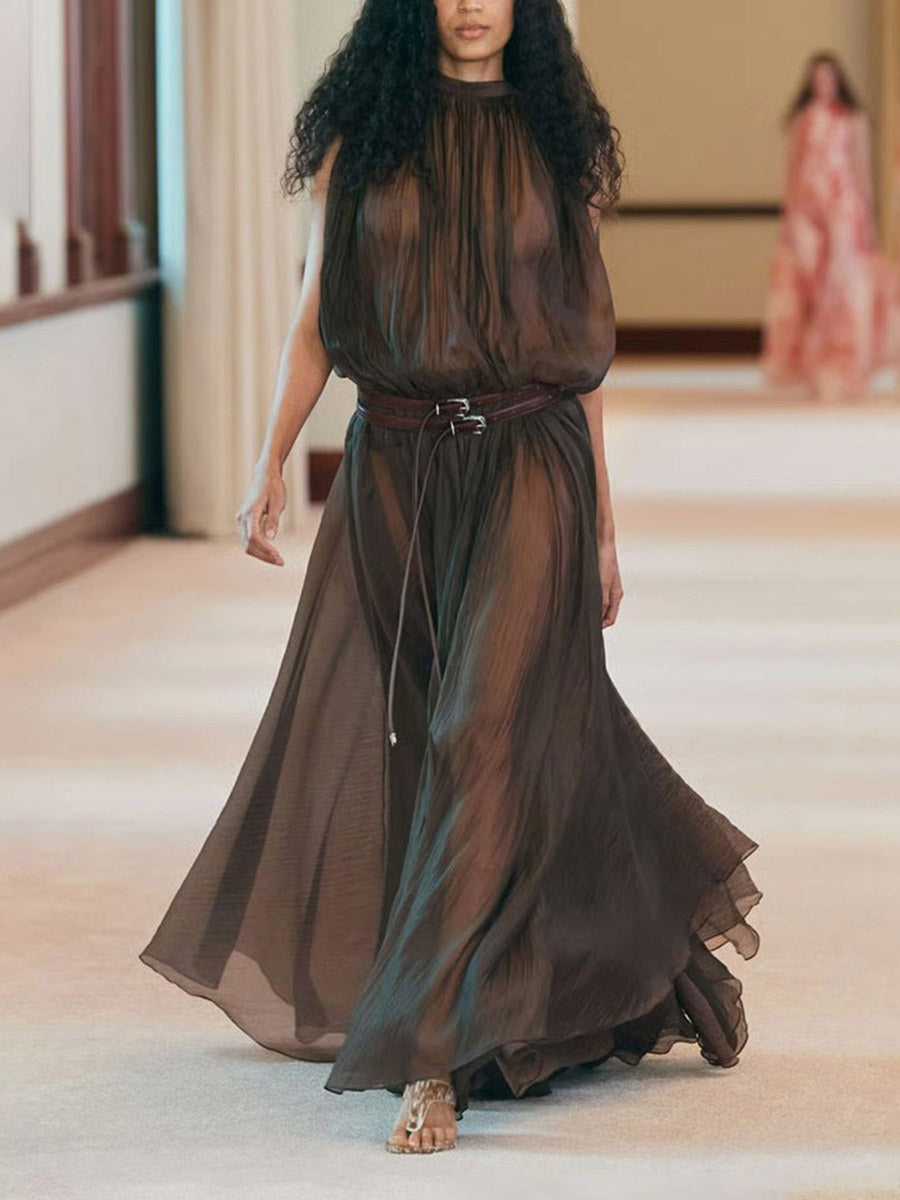 Kamilia Sleeveless Ruch Buckle Maxi Dress
