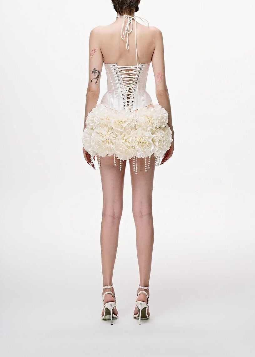 Hepsie Corset Flower Lace Up Mini Skirt Set