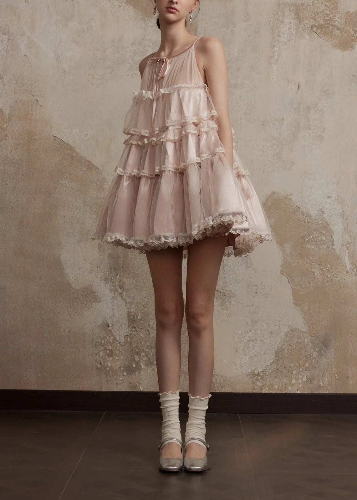 Femme Sleeveless Mesh Puffy Mini Dress In Pink