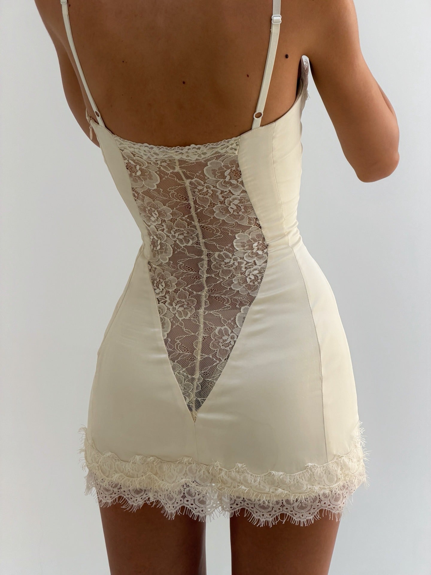 Kanye Spaghetti Satin Lace Mini Dress