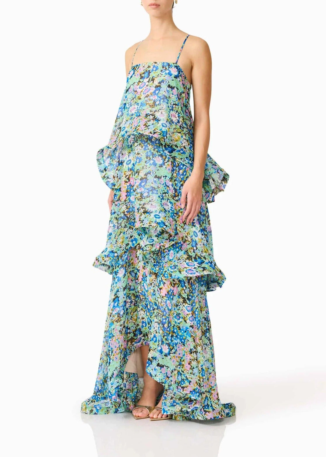 Hannie Floral Tiered Maxi Dress In Green