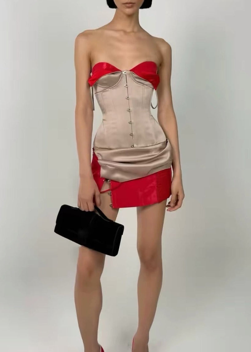 Kavin Spaghetti Corset Split Skirt Set