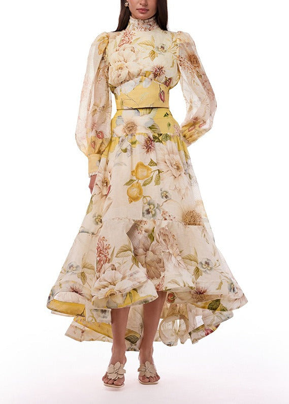Kamand Balloon Sleeve Floral Skirt Set