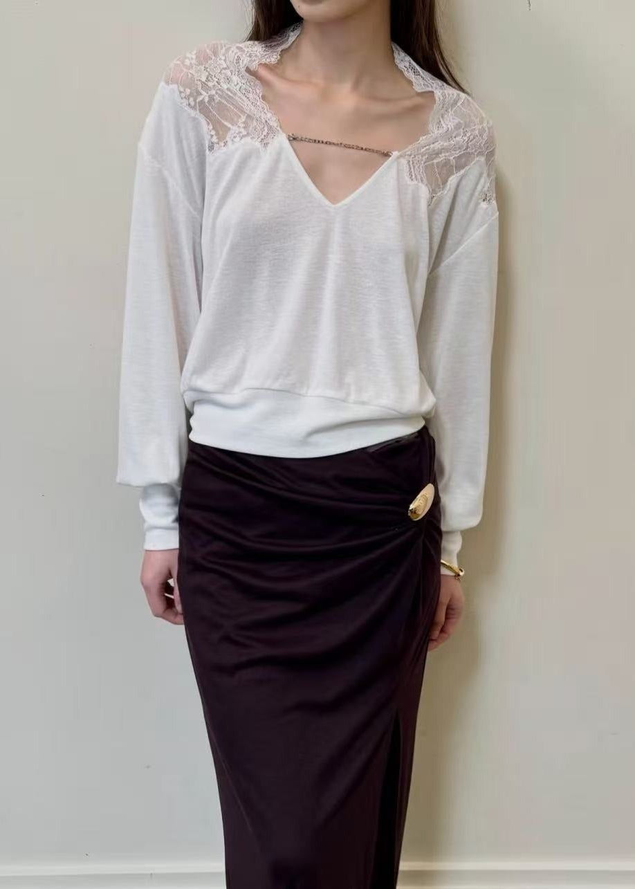 Ferhat Lace Ruch Split Top