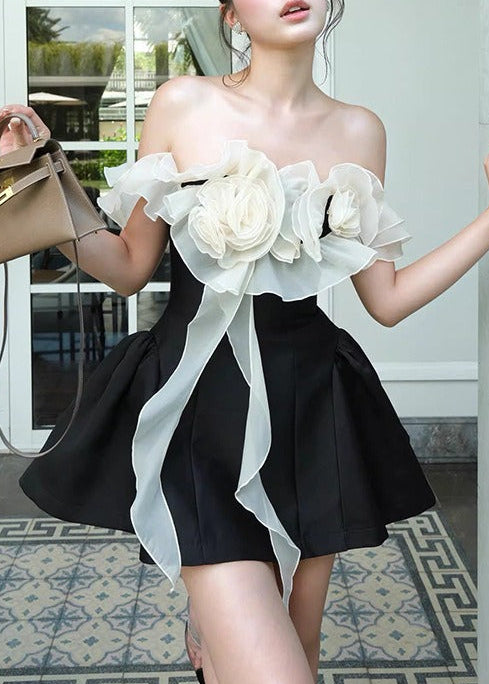 Fionnlagh Flower Off Shoulder Puffy Mini Dress