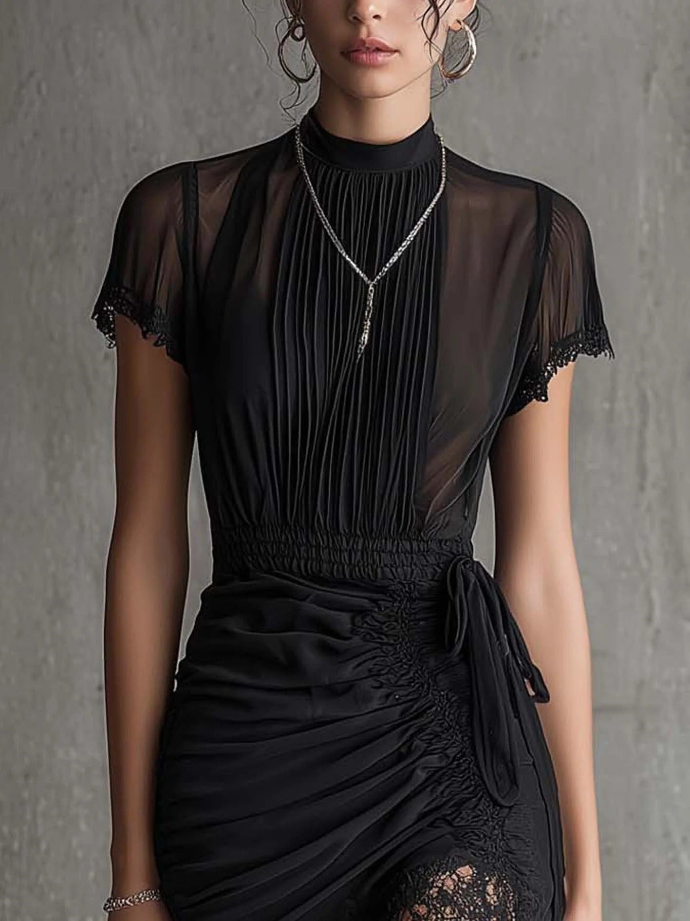 Janeka Ruched Lace Mini Dress