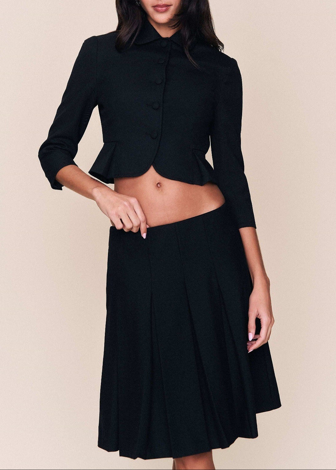 Firuzeh Crop Button Pleated Skirt Set
