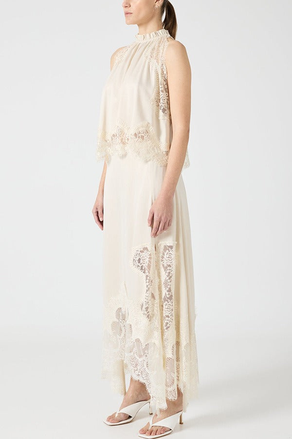 Fester Sleeveless Lace Skirt Set In White