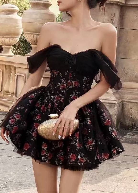 Ioubal Off Shoulder Mesh Floral Mini Dress