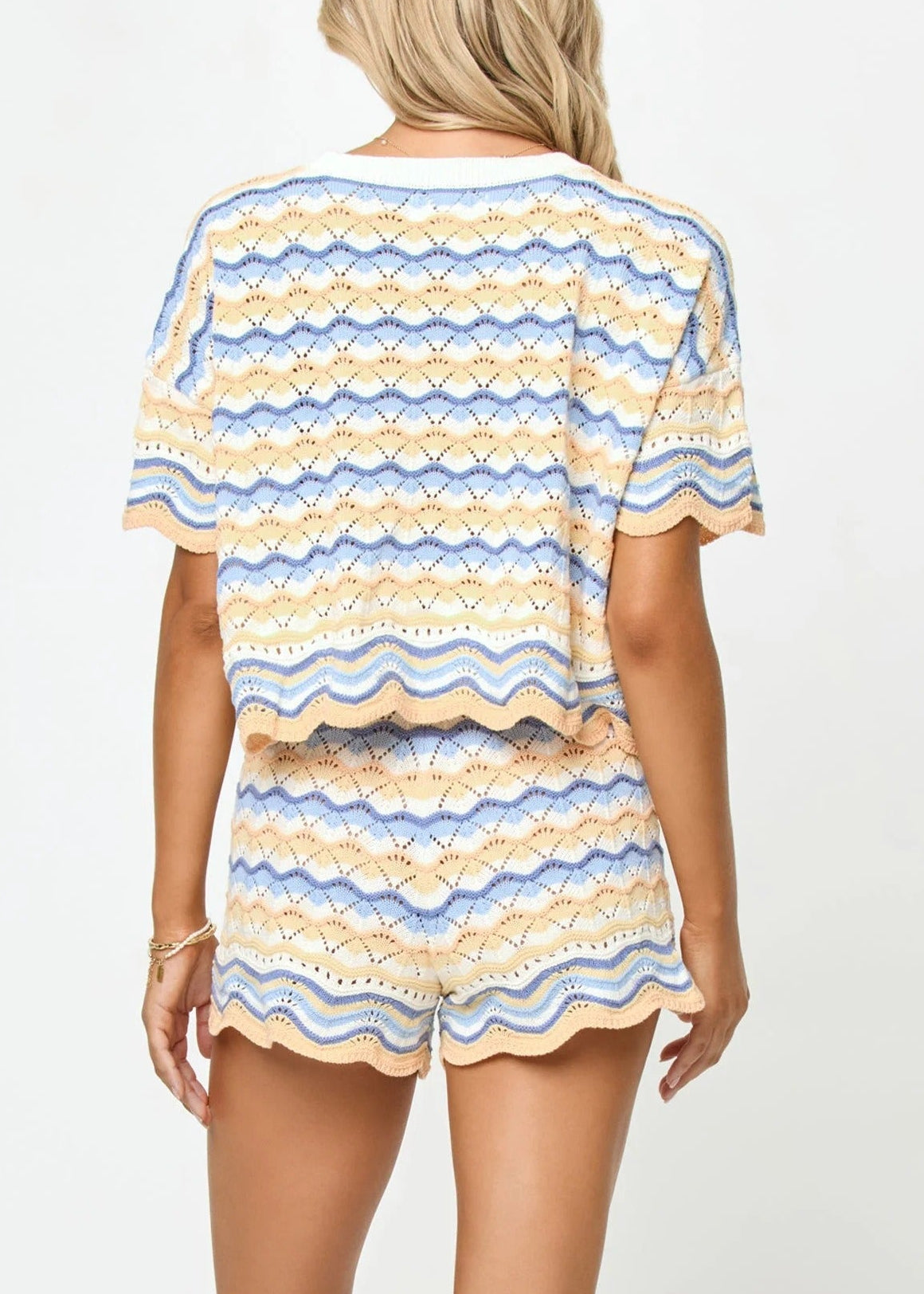 Heping Stripe Knit Shorts Set In Blue