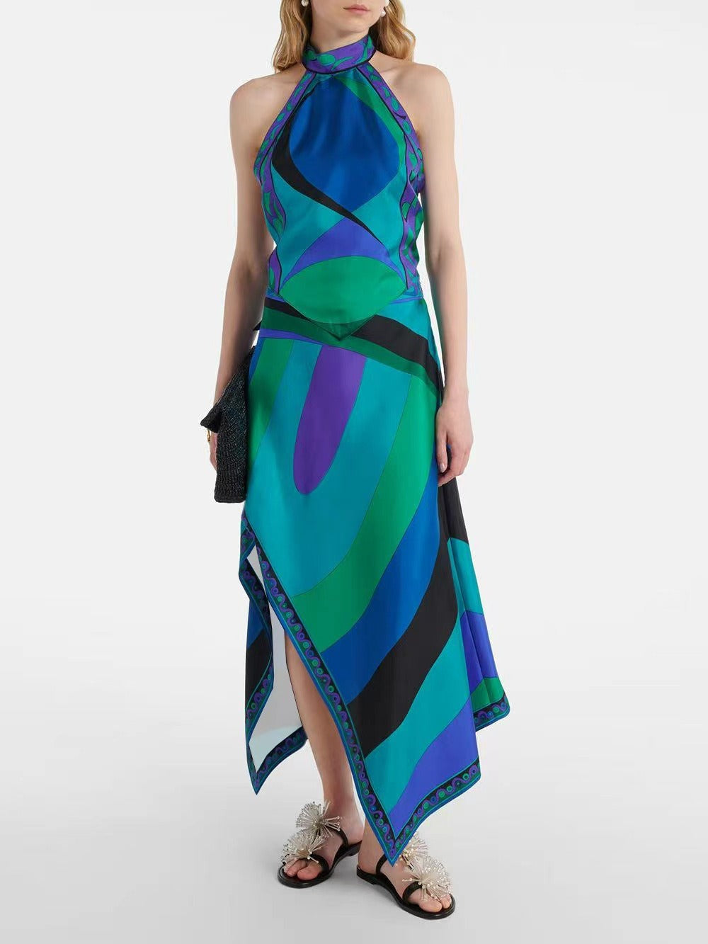 Hardy Halter Neck Print Asymmetric Skirt Set