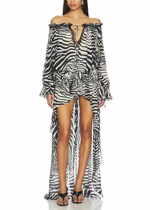 Flavius Off Shoulder Zebra Print Skirt Set