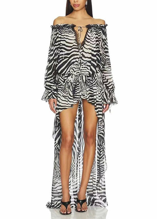 Flavius Off Shoulder Zebra Print Skirt Set